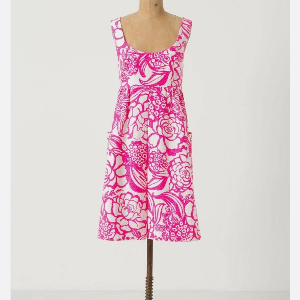 Anthropologie Vibrant Pink and White Floral Mini Dress